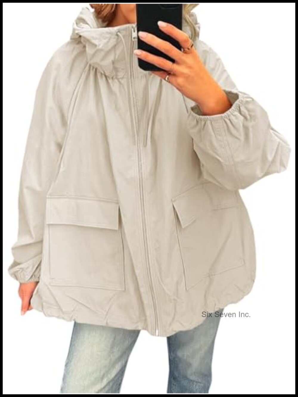 Fisoew Oversized Lightweight Hooded Trench Coat Windbreaker